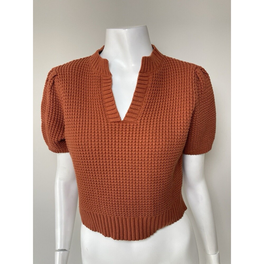 Entro Chunky Knit Short Puff Sleeves Crop Top Rust  L Preppy Cottage